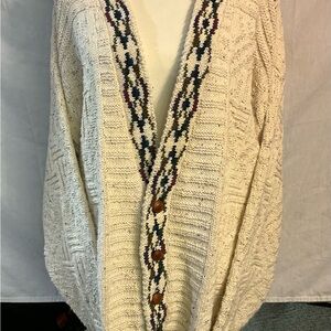 Vintage Ralph Lauren Cream Cardigan with Patterned Trim